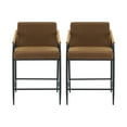 thumbnail image 2 of Christopher Knight Home Mid-Century Modern 26" Counter Height Stools, Metal Frame, Wood Armrests, Brown Cushion, Set of 2, 2 of 9