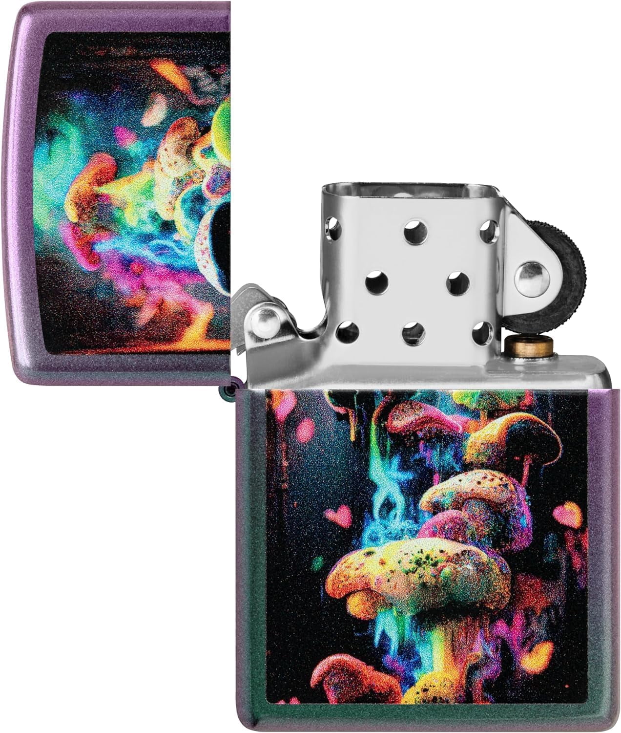 Zippo Lighter - Custom Message Engrave Colorful Mushrooms - Iridescent 48929