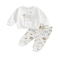 thumbnail image 1 of Baby Infant Clothes Outfit Set   Neck Long Sleeve Pullover Tops Drawstring Elastic Tie-Up Pants, 1 of 7