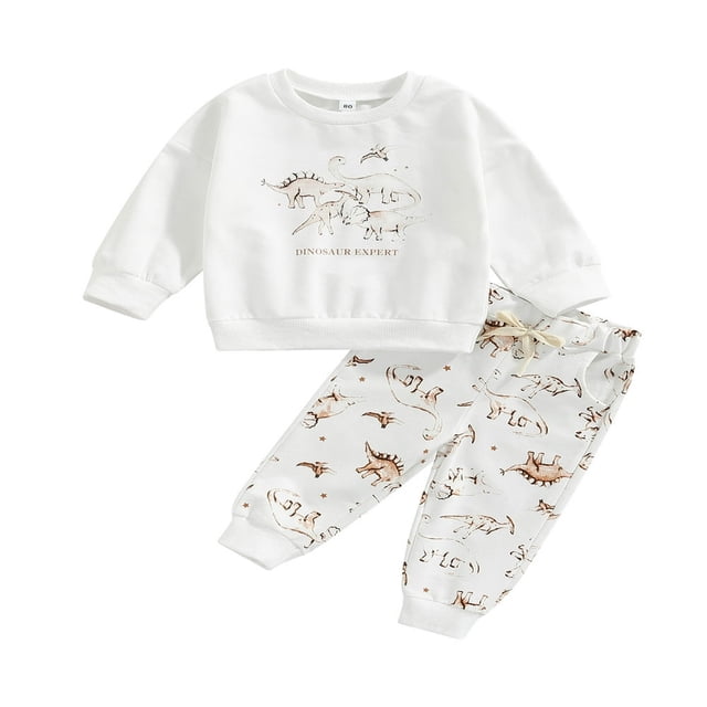Baby Infant Clothes Outfit Set Neck Long Sleeve Pullover Tops Drawstring Elastic Tie-Up Pants