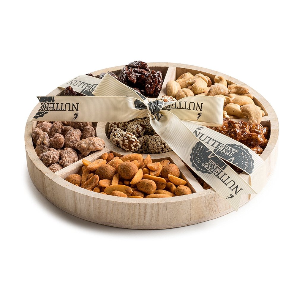 The Nuttery Wooden 6 Section Gift Sharing Round Nut Serving Tray (Small
