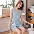 thumbnail image 5 of Women Pajamas Suits Cute Sleepwear Casual O-Neck Short Sleeveless Pijamas Set Summer Comfortable Breathable Cartoon Sleepwear, 5 of 7