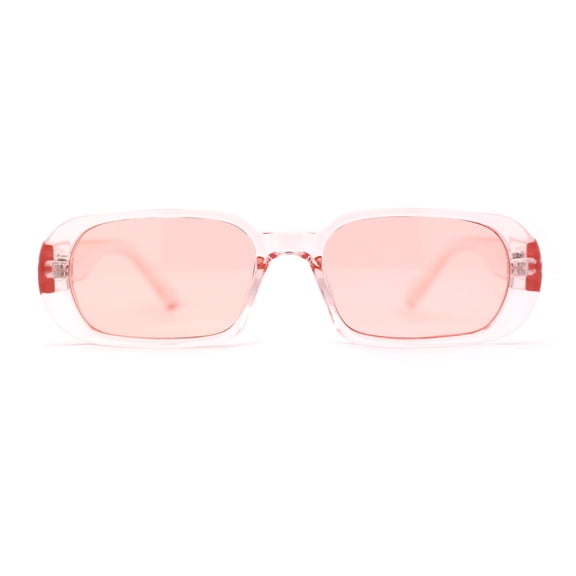 Womens Translucent Mod Oval Retro Narrow Rectangle Plastic Sunglasses All Pink