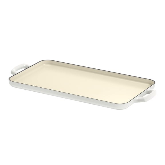 Beautiful 18-Inch Cast Enamel Griddle Pan, White Icing by Drew Barrymore