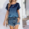 thumbnail image 4 of BOMYJESK Women Tops Short Sleeve Round Neck Gradient Tee Shirts Business Casual Work Silk Blouses 2026 Summer Curved Hem Tunic Top Royal Blue XL, 4 of 6