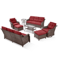 thumbnail image 2 of PARKWELL 8 Pieces Outdoor Patio Furniture Set,Luxury 6" Thick Conversation Set with Swivel Glider Chairs,All-Weather Seating Furniture Set for Backyard Deck, Brown/Red, 2 of 16