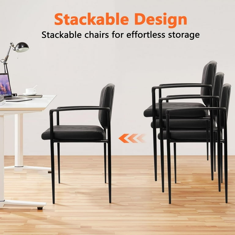 CLATINA Stacking Office Chairs - Mesh Back Guest Chairs With Armrests Black