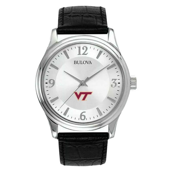 Men's Silver Virginia Tech Hokies Leather Watch