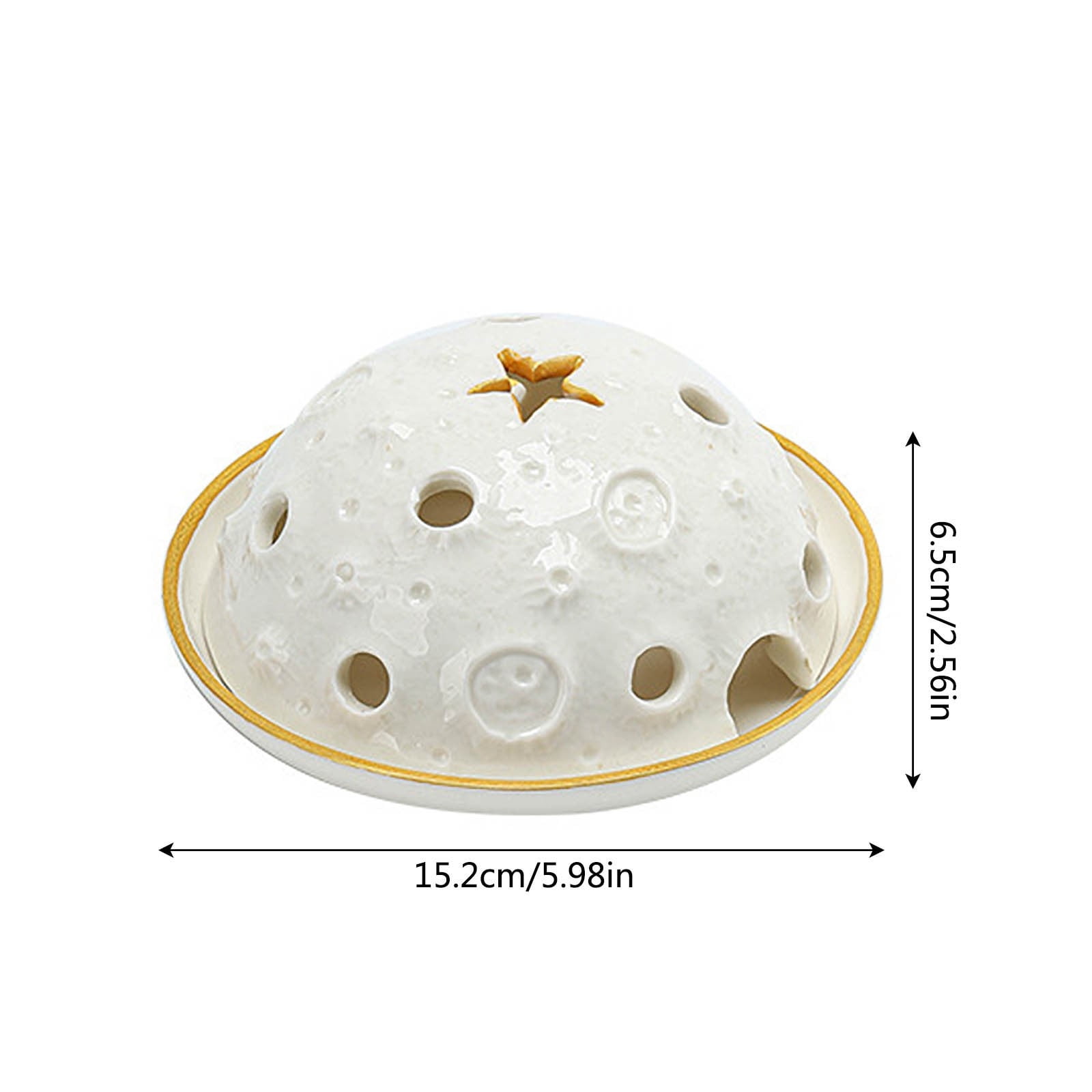 Moon Surface Ceramic Palo Santo Holder, 2-in-1 Incense Burner & Ash Catcher with Gold Rim, 5.98in