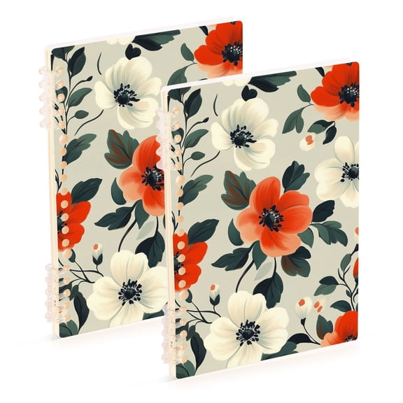 FORMRS 1-Subject Spiral Notebook 8" x 5" College Ruled 60 Refillable Sheet A5 Hard Cover, 2 Pack, Large Red Floral Pattern