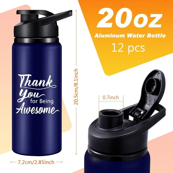 12 Pcs Thank You for Being Awesome Aluminum Water Bottles Bulk Lightweight Sports Water Bottles Inspirational Bike Water Bottle with Snap Lids for Travel Gym Camping Hiking