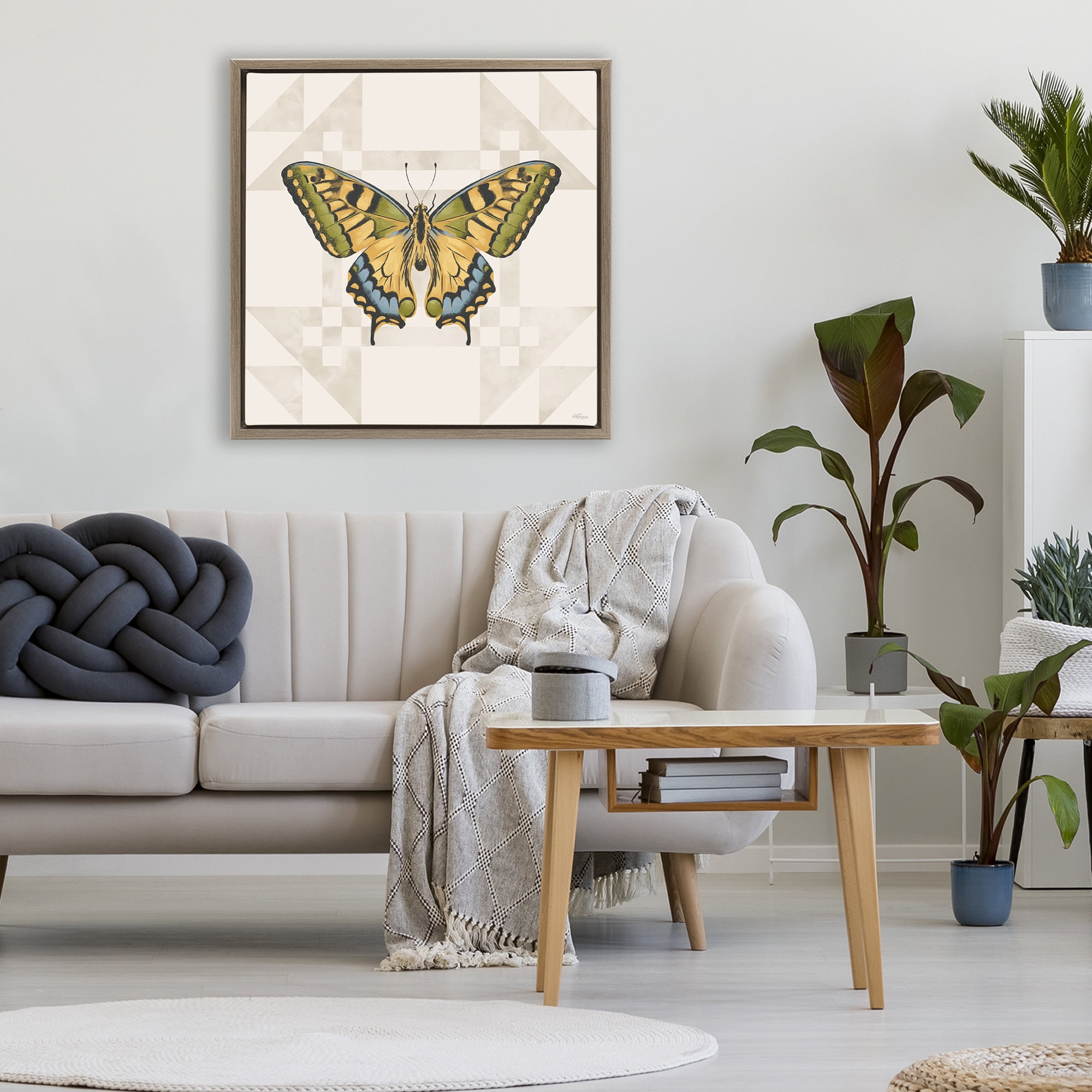 Stupell Industries Green Swallowtail Butterfly Brown Framed Floater Canvas Wall Art, design by Cat Thurman Designs