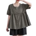 thumbnail image 1 of Blusa suelta a cuadros con botones de manga corta para mujer Camisetas de vacaciones vintage MABOTO Jerseys de mujer, 1 of 7