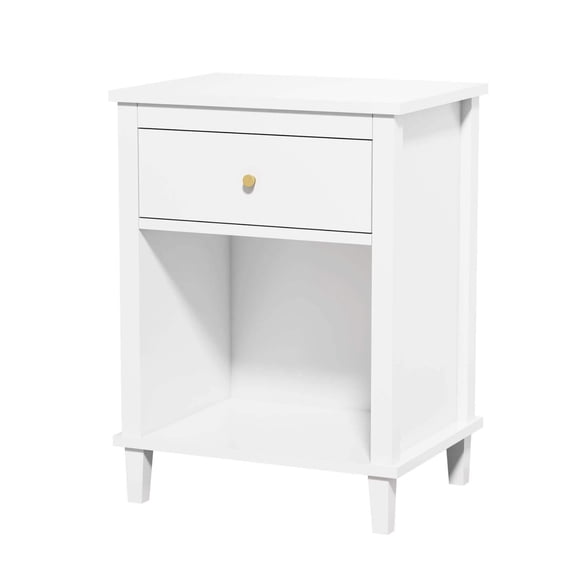 MOONRIVER Golden Handle Wooden Nightstand with One Drawer, White