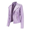 thumbnail image 2 of ZAZYULZ Slim Fit Leather Jacket Womens Thin Lapel Collar Motorcycle Jacket Leather Transitional Jacket(Pink,Xxxl), 2 of 7
