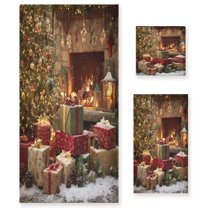 3 Piece Bath Towels Set Bath Towel, Hand Towel and Face Towel for Bathroom, Gym, Hotel Christmas Tree and Pile Of Gifts