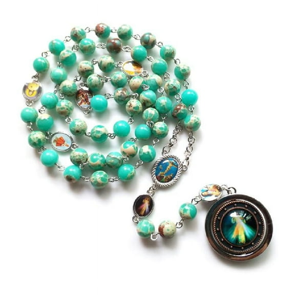 Sardfxul Vintage Rosary Catholic Prayer Bead Necklace Christ Jesus Glass Pendant Necklace