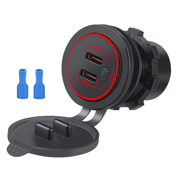 Gray Cargador de coche Pd, toma USB Dual, toma de carga rápida de 12v/24v para motocicleta y camión