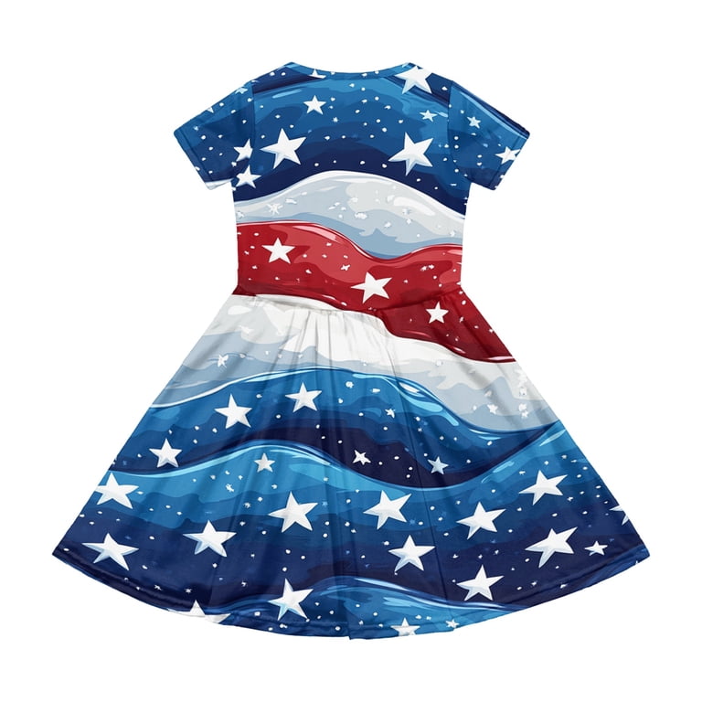 CCRFTGI Short Sleeve Dresses for Child Girls Size 8 Casual 2026 250 Anniversary USA Flag Summer Swing Dress Cute American Flag Stars Striped Dresses 
