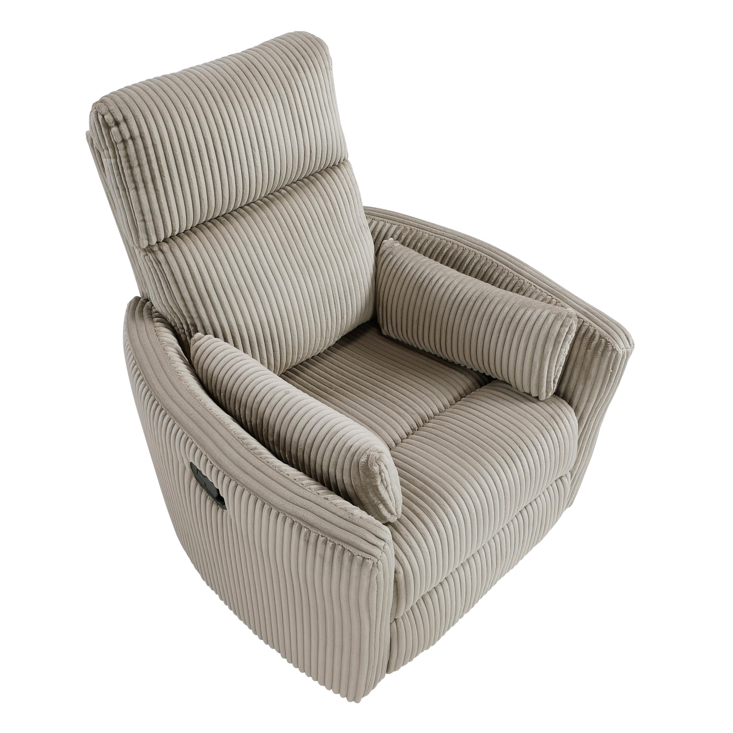 Lexicon Traverse Corduroy Swivel Glider Reclining Chair in Taupe