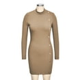 thumbnail image 2 of Gvmfive Women's Sexy Long Sleeve Solid Buttons Skinny Mock Neck Mini Dress, 2 of 4
