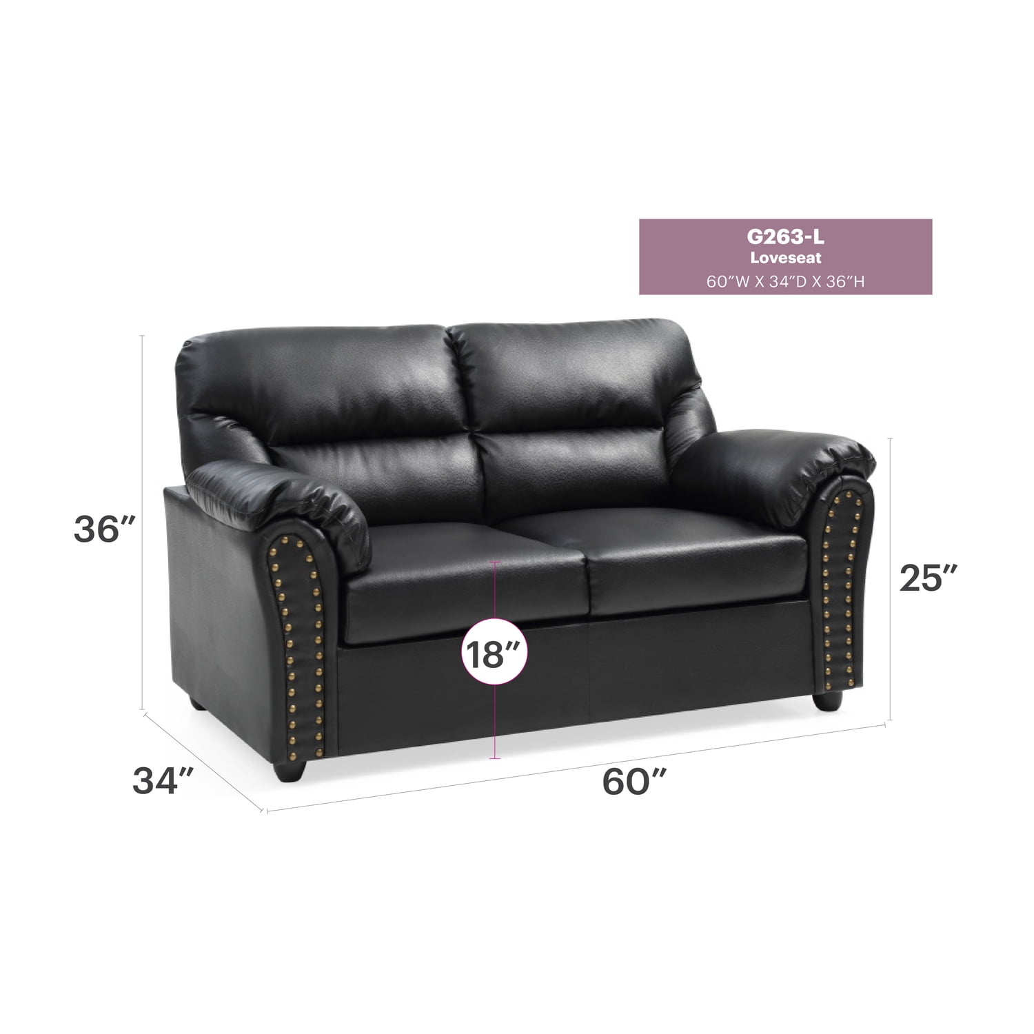 Glory Furniture Olney Faux Leather Loveseat in Black