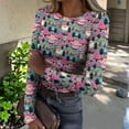 thumbnail image 2 of JGNGSHN Women's Long Sleeve Crew Neck Christmas Tops Casual Slim Fit Stretch Crew Neck Ribbed Knit Blouses Floral Print T-Shirt 2025 Fall Clothes, 2 of 7