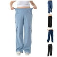 thumbnail image 3 of adviicd Women 6 Pockets Stretch Relaxed Cargo Denim Pants Wide Leg Jean Loose Fit Trouser Streetwear (BU2, XS), 3 of 6