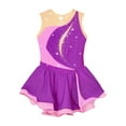 thumbnail image 3 of YONGHS Kids Girls Sleeveless Figure Ice Roller Skating Dress Sparkly Mesh Splice Ballet Leotard Tutu Dress Purple 6, 3 of 7