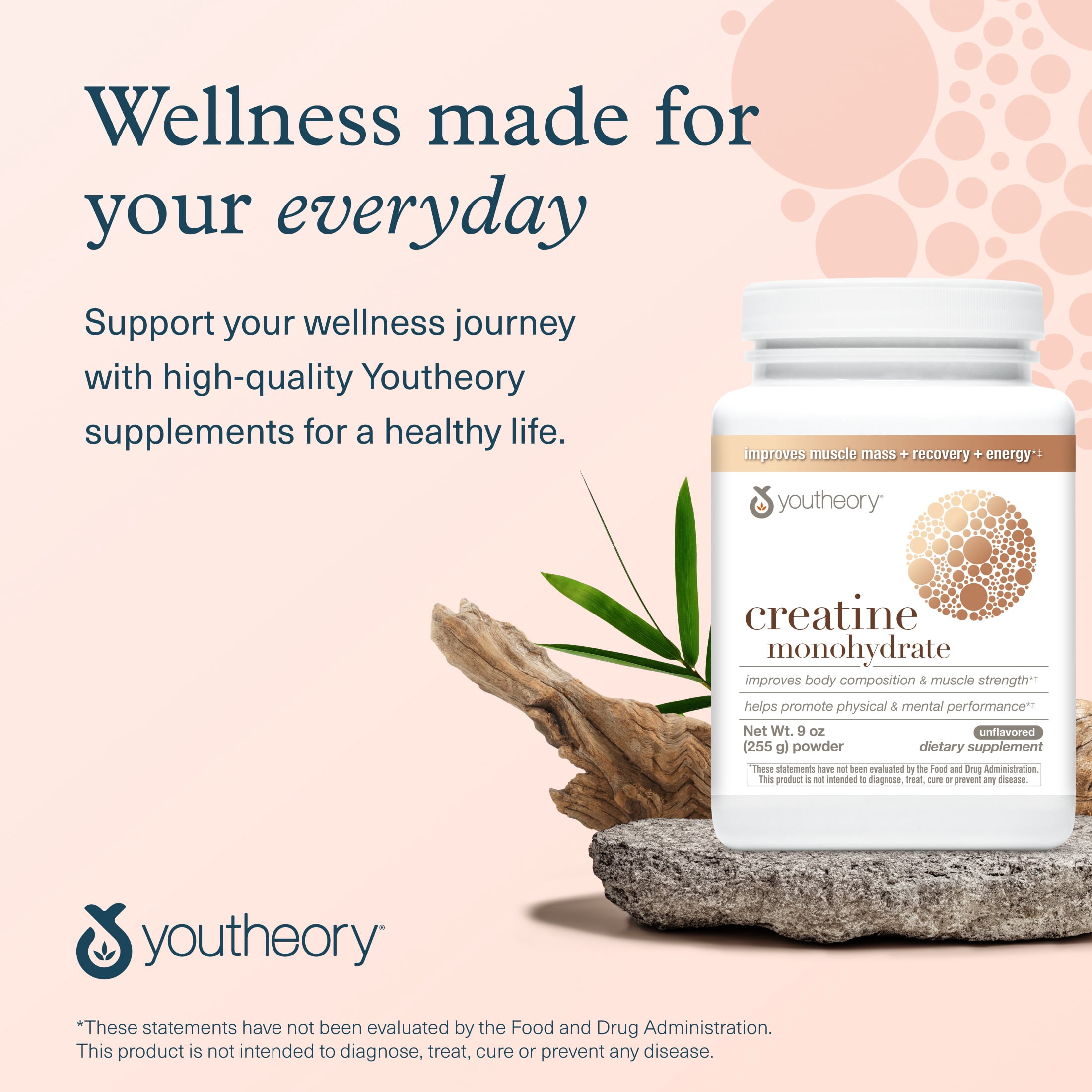 Youtheory Creatine Monohydrate Powder, Unflavored, 9 Ounces, Easy to Dissolve, Dairy and Soy Free, No Gluten Ingredients