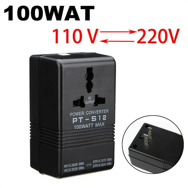 Transformateur à Double Tension 100w Portable et Léger 110/120v vers 220/240v, Convertisseur Power Escamotable. Appareil compact Noir avec Capacité de conversion à Double Tension, Doté d'Une Prise US et de Multiples ports de Sortie. Convient aux Petits Appareils Électroniques jusqu'à 100w, Tels Que les Sèche-Cheveux, les Cafetières et les Appareils Photo. Dimensions : 9 x 5.5 cm (3.54 x 2.17 Pouces).