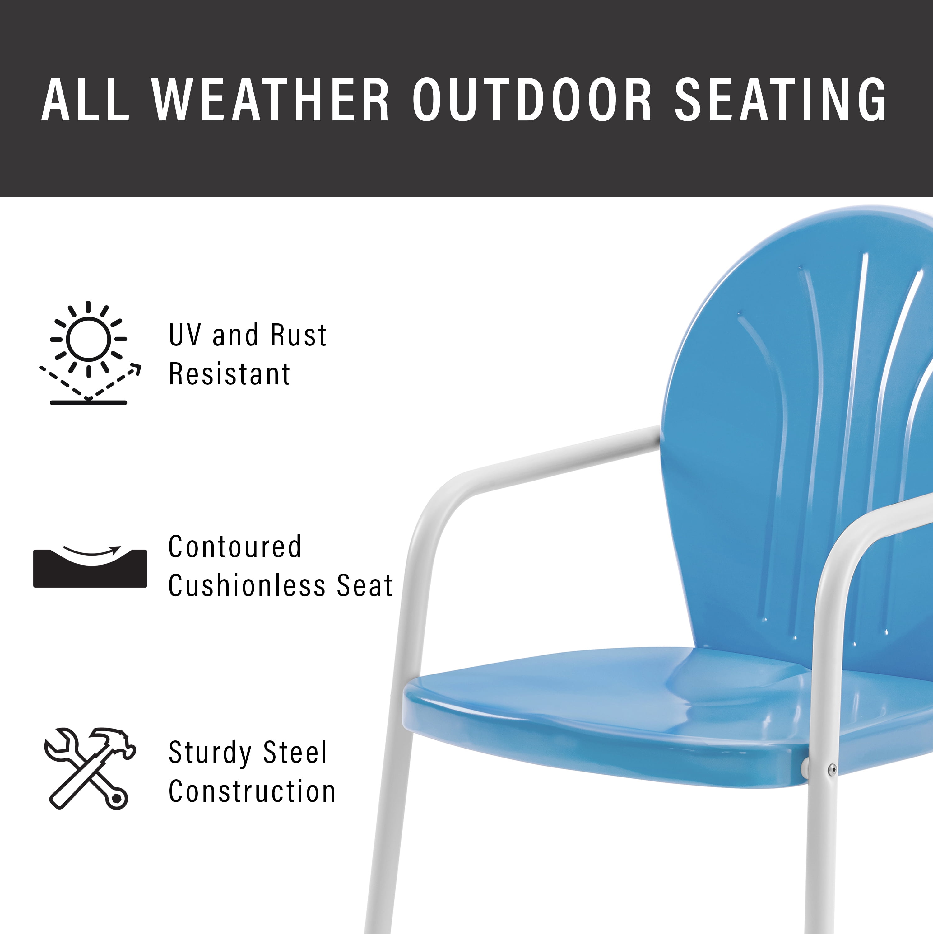 Crosley Furniture Griffith 3 Piece Metal Patio Conversation Set in Sky Blue
