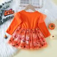 thumbnail image 4 of Icvfdpl Toddler Girls Dress Halloween Newborn Infant Long Sleeve Cartoon Pumpkin Letters Prints Bowknot Mesh Tulle Princess For Kids 0-6 Months, 4 of 9