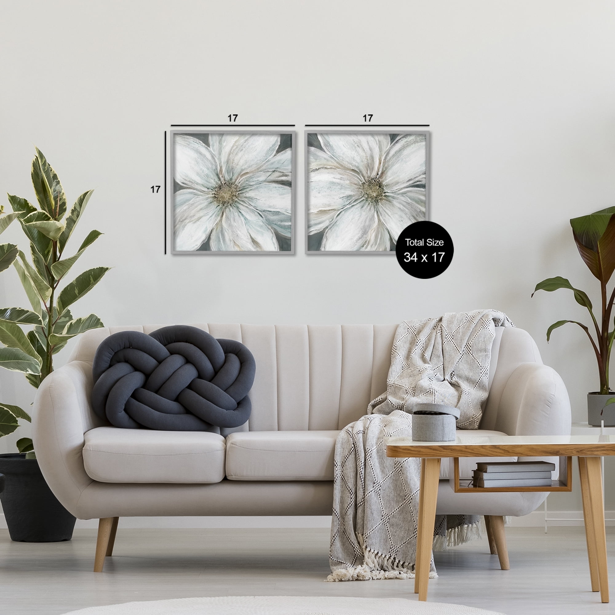 Stupell Industries Soft White Blossoms Closeup 2 Piece Gray Framed Giclee Art Set, design by Carol Robinson