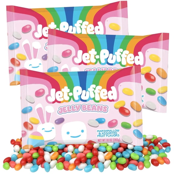 Jet Puff Jelly Beans, Marshmallow and Fruity Flavors, Easter Egg Fillers or Basket Stuffer Candy, 10 Ounces (Pack of 3)