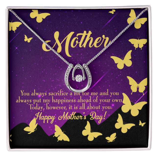 Mother You Always Sacrifice Lucky Horseshoe Necklace Message Card 14k w CZ Crystals