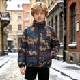 thumbnail image 4 of Spazoro Boys Padded Winter Jacket with Pockets, Stand Collar All‑Over Art Print Elastic Cuffs Quilted Construction Full Zip Closure Warm Outerwear for Kids Multicolor Size 8-9, 4 of 9