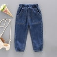 thumbnail image 2 of Odeerbi 2-10 Years Toddler Boys Girls Jeans Jogger Denim Pants Solid Color Mid Waist Cowboy Jeans with Pocket, 2 of 9