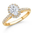 thumbnail image 2 of Gem Stone King 10K Yellow Gold White Moissanite and Lab Grown Diamond Halo Engagement Ring | 1.21 Cttw | Oval 7X5MM | Wedding Anniversary Promise Gold Ring for Women (Size 7), 2 of 4