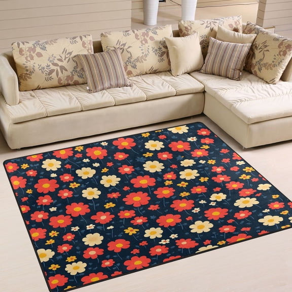Yayeee Area Rugs for Living Room 5.2'x4' Non Slip Washable Bedroom Floor Carpet, Red Floral