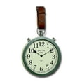 thumbnail image 1 of Old English Wall Clock, Silver Analog Time Piece, Faux Leather Strap and Buckle, Decorative Start, Reset and Stop Buttons, Glass Face, 12 Inch Diameter, 1 AA Battery Required, Vintage Style, 1 of 5