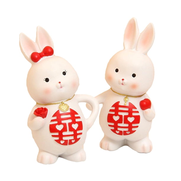 2 Figuritas de Pareja en Miniatura, Esculturas Decorativas, Estatuas de Conejos Adorables, Adornos Artísticos para Comedor, Interior, Exterior, Porche