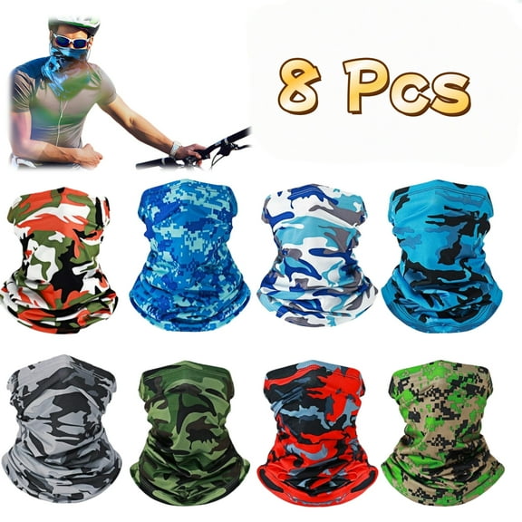 WuPing 8 Pcs Face Mask Summer Neck Gaiter Scarf Bandanas for Men Balaclava Cooling Breathable Face Cover Scarf