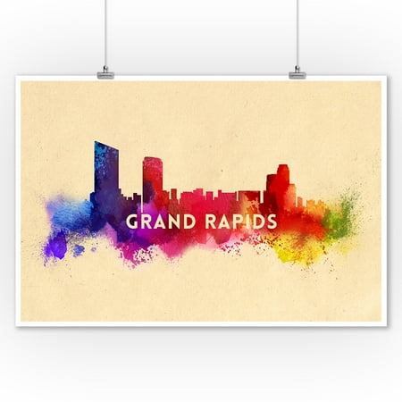Michigan Wall Decor Grand Rapids, Michigan - Skyline Abstract - Lantern Press Artwork (9x12 Art Print, Wall Decor Travel Poster) ()