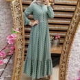 thumbnail image 5 of ZPAQI Women Muslim Lantern Sleeves Maxi Long Swing Dress Polka Dot Print Buttons Ruffles High Waist Islam Kaftan Abaya Hijab, 5 of 19