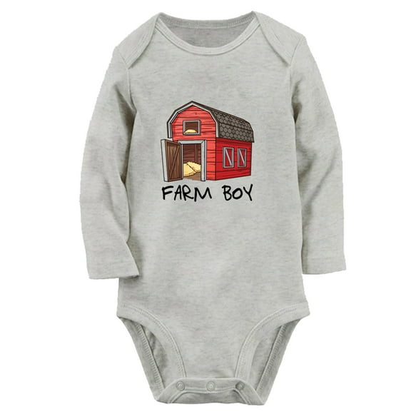 iDzn Farm Boy Funny Rompers, Newborn Baby Unisex Bodysuits, Infant Red Barn Cute Jumpsuits, Toddler Kids Long Sleeve Oufits (Gray, 0-6 Months)