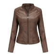 thumbnail image 3 of gbyLJF Womens Plus Size Faux Leather Jackets Long Sleeve Full Zip Coat Solid Color Stand-Up Collar Moto Outerwear, 3 of 9