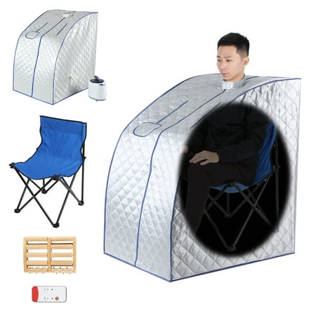 Portable 2L Steam Sauna Spa With Chair And Foot Massager Space Saver Home Tent Pot Machine Heater Indoor Therapeutic Therapy Spa Full Body Slimming Detox Weight Loss Slim Reduce