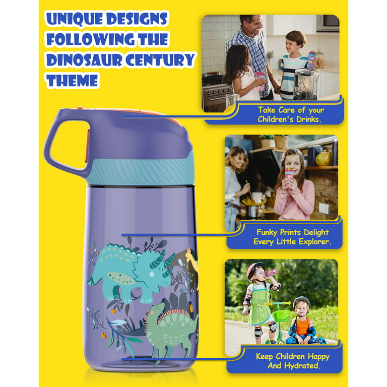 Kids Water Bottle, FJbottle 16 oz Water Bottle with Straw Lid Care for  Toddler Kids, Leak Proof-BPA Free Plastic Kids Bottle for School Outdoor 