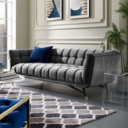 Modway Adept Performance Velvet Tufted Sofa in Gray and Black